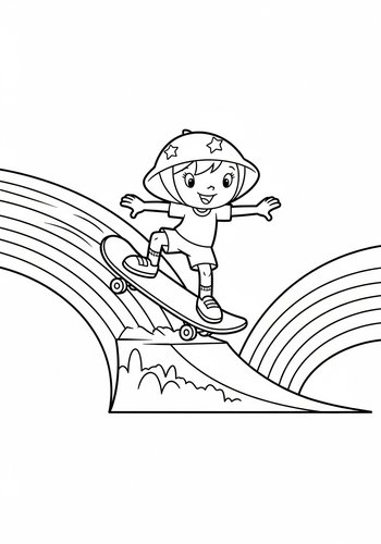 Coloring Page: Buttercup Skateboarding On A Rainbow Ramp - Coloring Page