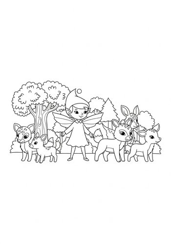 Sprite's Parade: A Magical Forest Coloring Page
