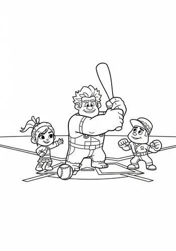 Wreck-it Ralph Plays Baseball Coloring Page