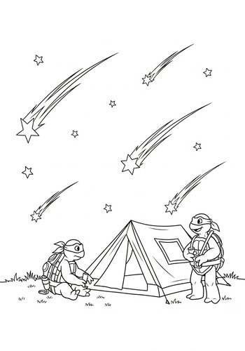 Coloring Page: Turtles Camping: A Shooting Star Coloring Adventure