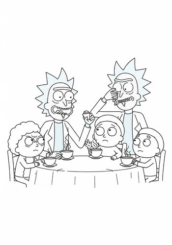 Rick And Morty's Whimsical Tea Party: Coloring Page Fun