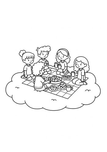Team Picnic On A Cloud - Coloring Page