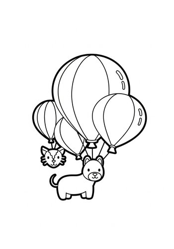 Adorable Animal Balloon Ride - Coloring Page Fun
