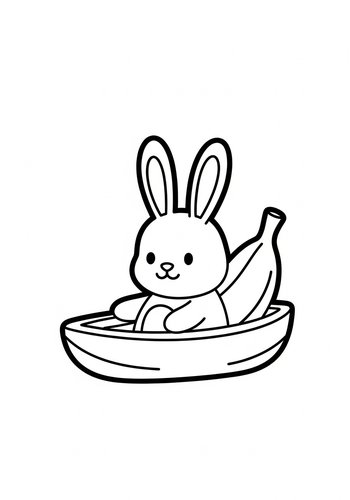 Adorable Bunny In A Banana Boat Coloring Page