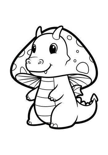 Adorable Dragon Mushroom Coloring Page