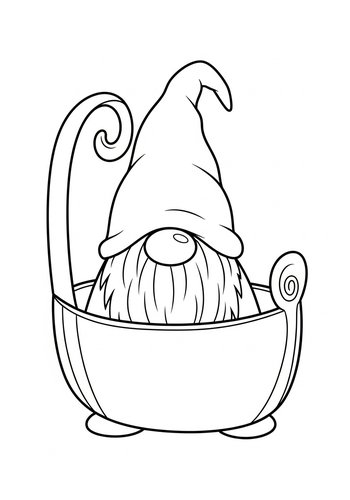 Adorable Gnome In A Teacup Coloring Page