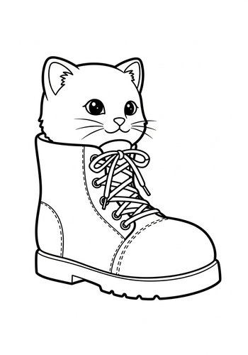 Adorable Kitten In A Boot Coloring Page