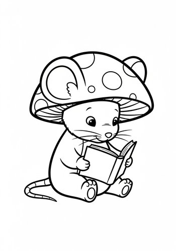 Adorable Mouse With Mushroom Hat Coloring Page