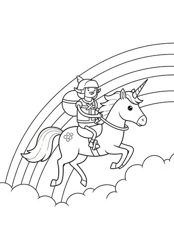 Coloring Page: Adventure Time Riding A Unicorn Through A Rainbow Field Coloring Page