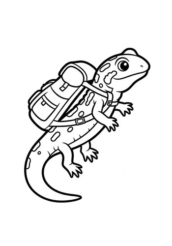 Adventurous Lizard Hiker Coloring Page