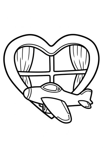 Airplane In Heart Coloring Page