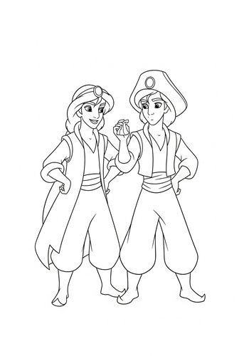 Aladdin And Abu Dressed As Pirates Searching For Treasure - Coloring Page