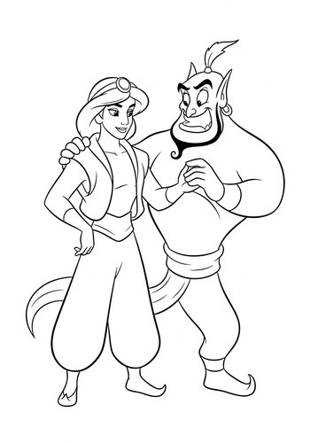 Coloring Page: Aladdin And Genie Swapping Clothes: Coloring Page