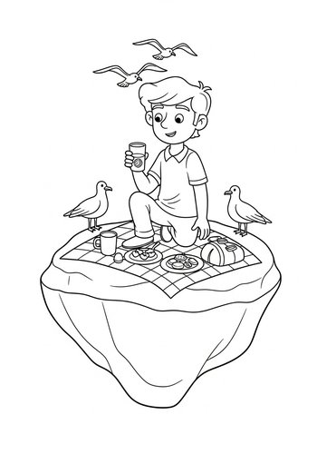 Alberto Scorfano Having A Picnic With Seagulls On A Floating Rock