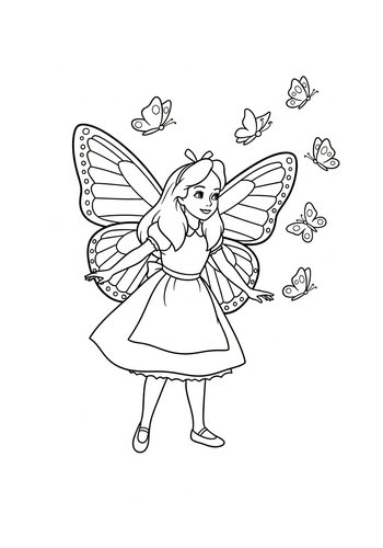 Alice With Butterfly Wings: Coloring Page Fun
