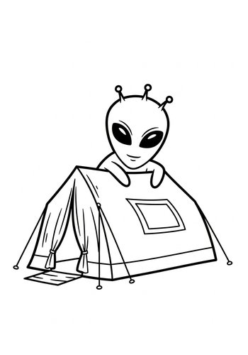 Alien Camping Coloring Page: Extraterrestrial Adventure