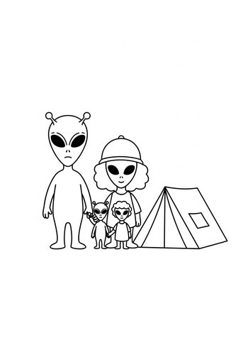 Alien Family Camping Trip Coloring Page