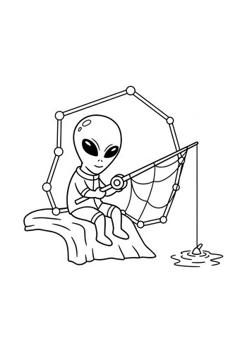 Alien Fishing Coloring Page