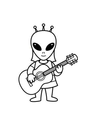 Alien Guitarist Coloring Page: A Cosmic Melody