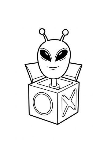 Alien In A Box Coloring Page Fun