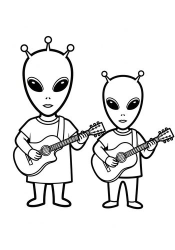 Alien Musicians Coloring Page