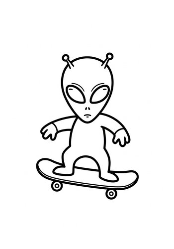 Alien On A Skateboard Coloring Page