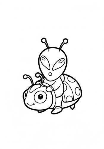 Alien Riding A Ladybug Coloring Page