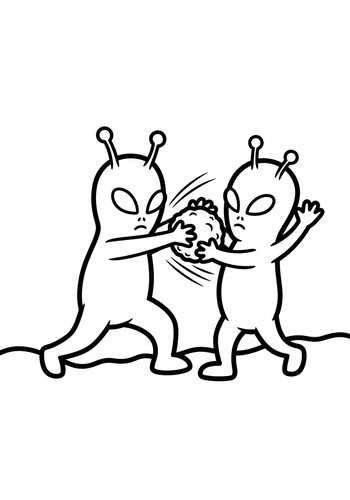 Alien Snowball Fight Coloring Page