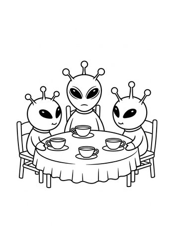Alien Tea Party Coloring Page