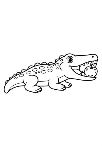 Alligator And Apple Coloring Page Fun