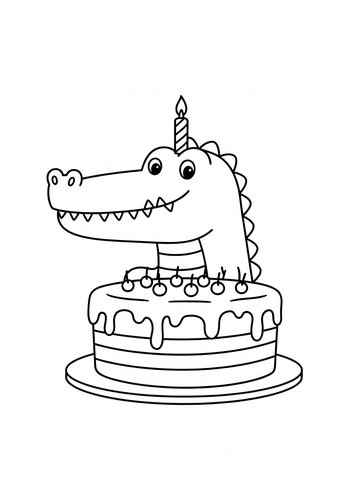 Alligator Birthday Cake Coloring Page