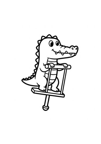 Alligator On Pogo Stick Coloring Page
