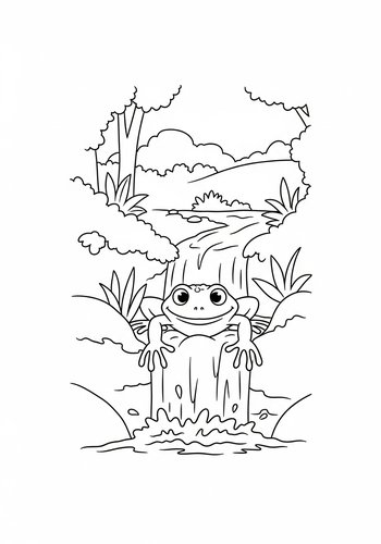 Amphibia Discovering A Hidden Waterfall: Coloring Page Fun