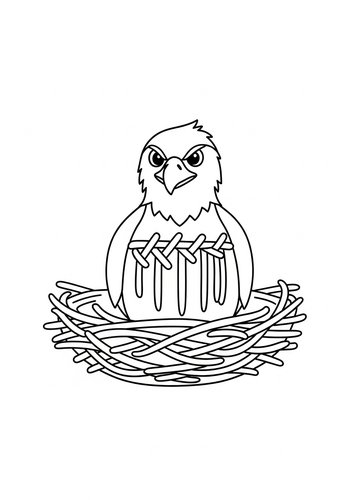 Angry Eagle In Nest - Coloring Page