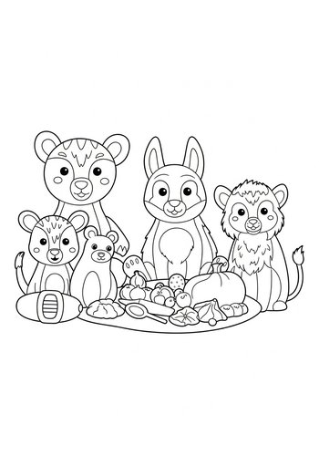 Coloring Page: Animal Thanksgiving Feast Coloring Page
