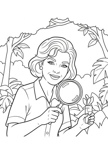 Anita Radcliffe Exploring A Jungle With A Magnifying Glass Coloring Page