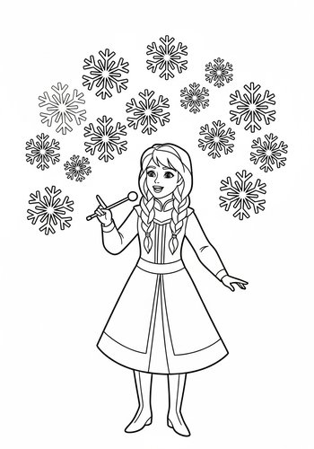 Anna Conducting A Choir Of Singing Snowflakes Coloring Page