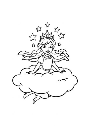 Anna Floating On A Cloud Wearing A Crown Of Stars: Coloring Page