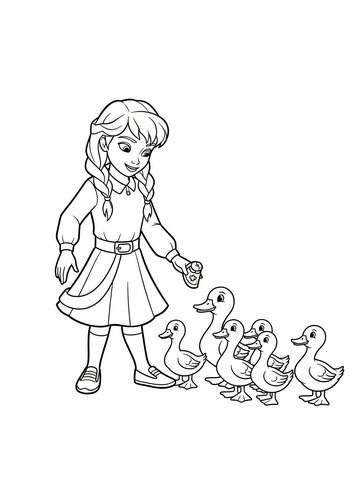 Anna Making Friends With A Family Of Ducks: Coloring Page Fun