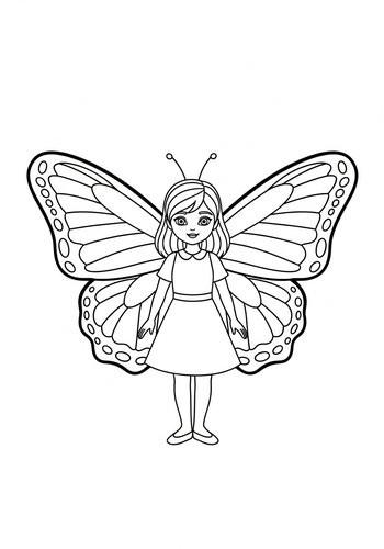 Anna Wearing Oversized Butterfly Wings - Coloring Page