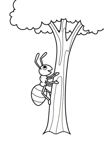 Ant Climbing Tree Coloring Page