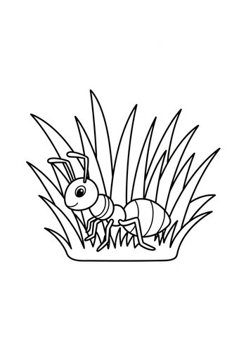 Ant In The Grass Coloring Page