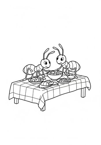 Ant Picnic Coloring Page: Delicious Meal