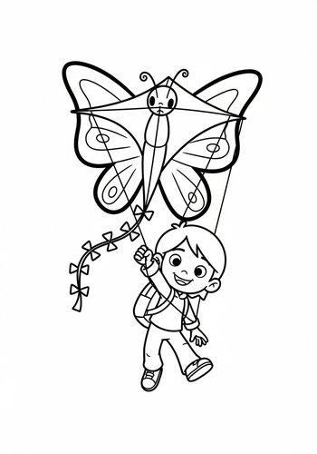 Antonio Flying A Kite Shaped Like A Giant Butterfly Coloring Page