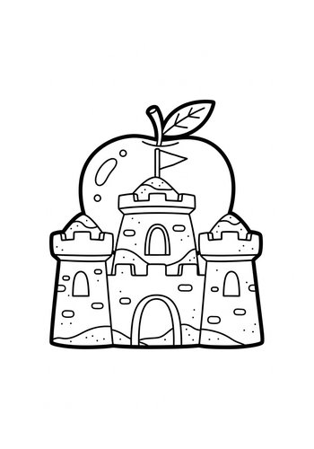 Apple And Sandcastle Coloring Page
