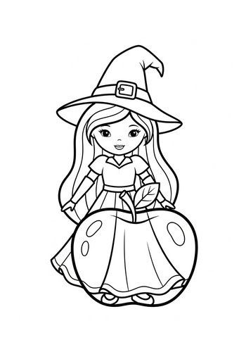 Apple Witch Coloring Page Fun