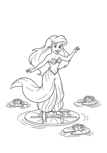 Ariel Playing Hopscotch On Floating Lily Pads Coloring Page