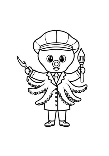 Artist Octopus Coloring Page Fun