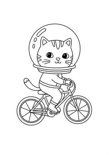 Astronaut Cat On Bike Coloring Page