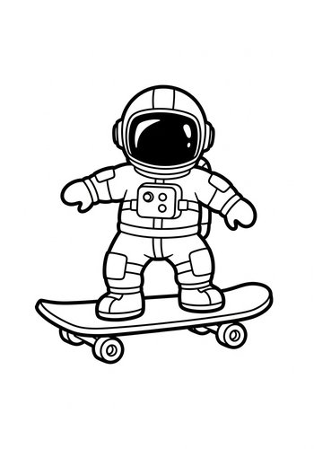 Astronaut Skateboarder Coloring Page
